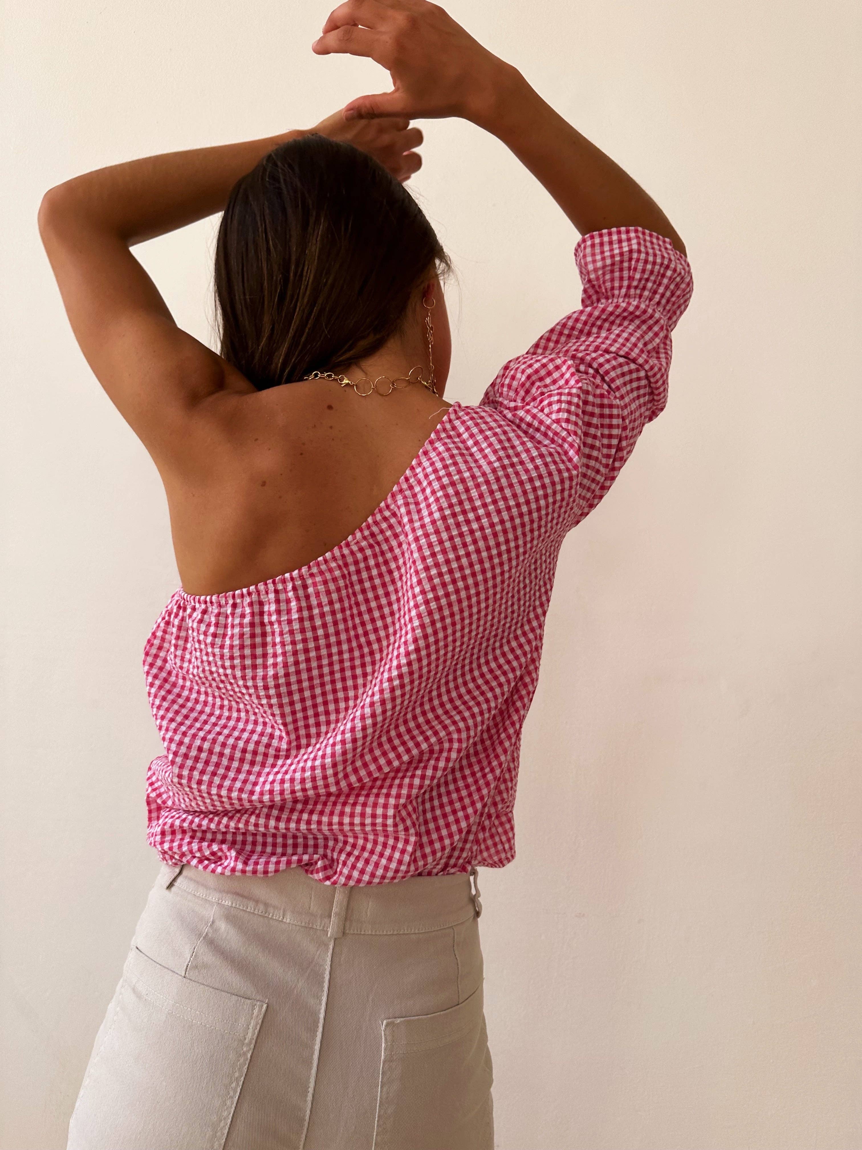 MindTraveler - Vendita all'ingrosso Camicetta - Donna - Top fucsia Inés Vichy1