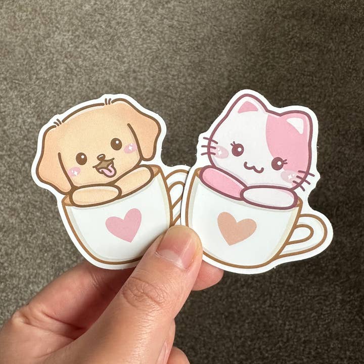 Joey & Cake in a Cup Matte Die Cut Stickers for wholesale by Cute Stickers Only
