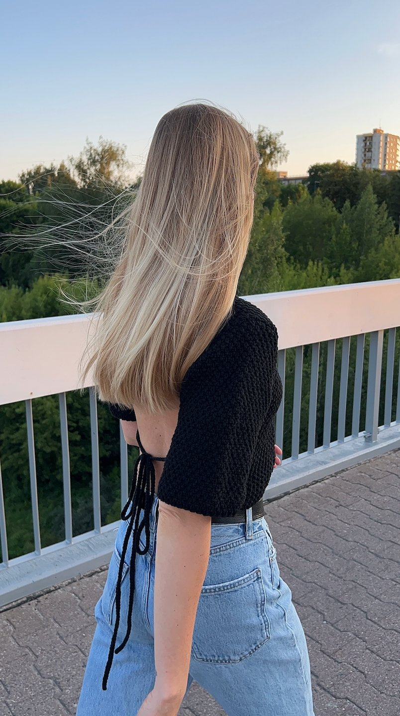 Lake Galvė Top: Handmade Linen & Cotton Crop Top Black for wholesale on Faire1