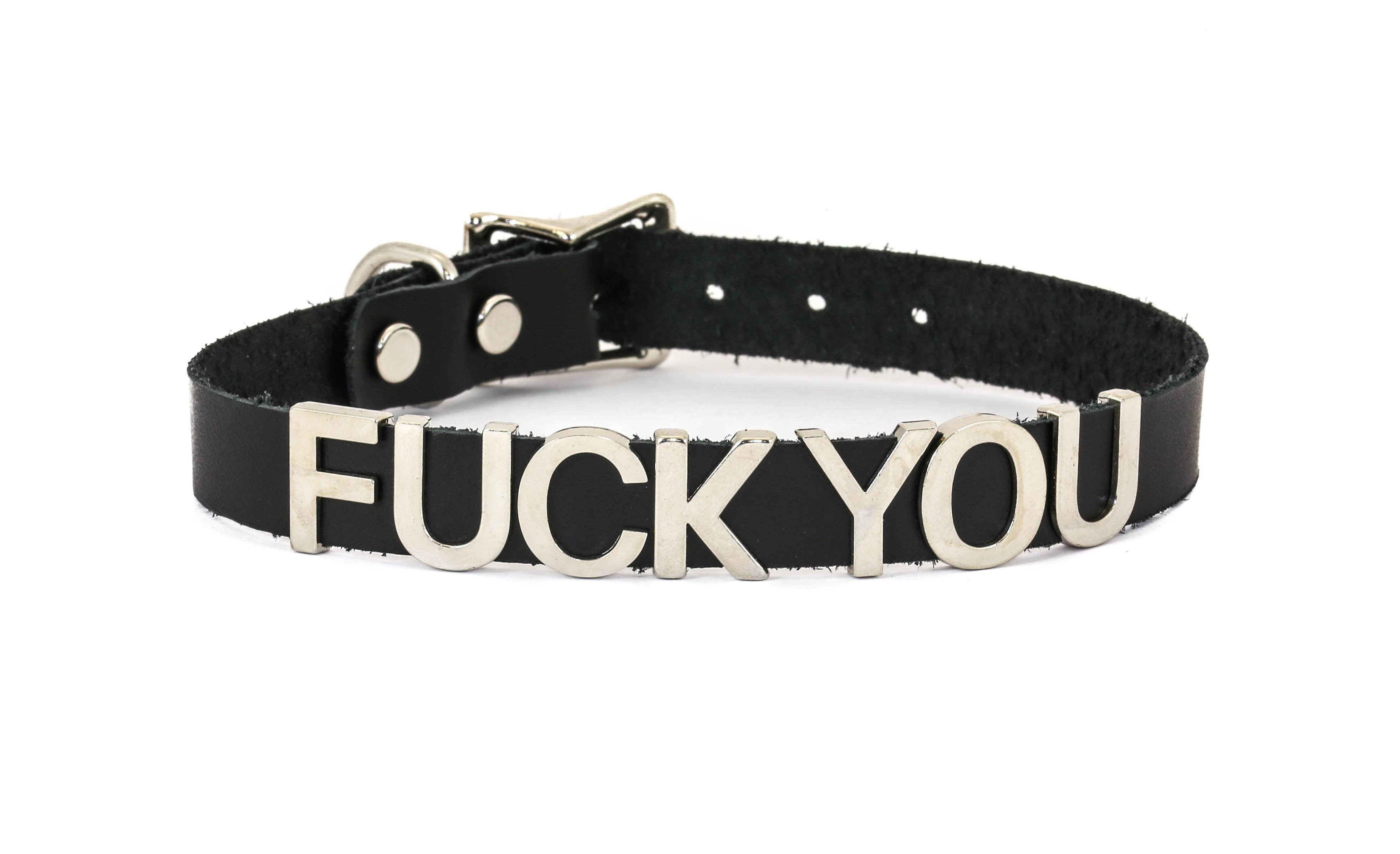 Funk Plus - Wholesale Choker/Collar - FC291 GENUINE LEATHER STAINLESS STEEL LETTER NAME FETISH  CHOKER11