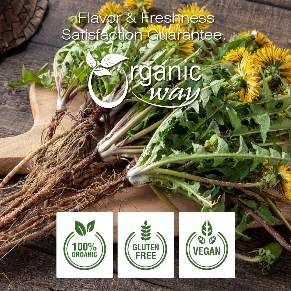 Organic Way LLC - Wholesale Kruiden - Paardenbloemwortelpoeder (Taraxacum officinale) | Kruidenthee - Europees wild geoogst | Kosher gecertificeerd | Non-GMO & glutenvrij | USDA gecertificeerd | Herkomst - Albanië2