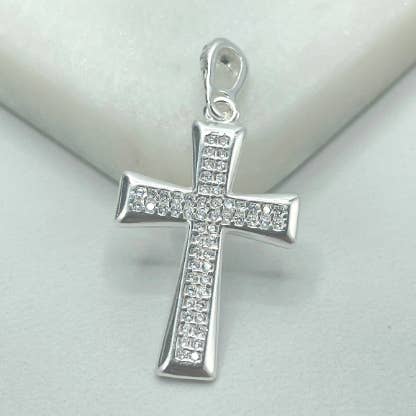 Pingente Cruz de Zircónia Cúbica em Prata 925 Transmente Branco Branco Cúbico, Joalharia Religiosa por atacado de Luxus Accessories