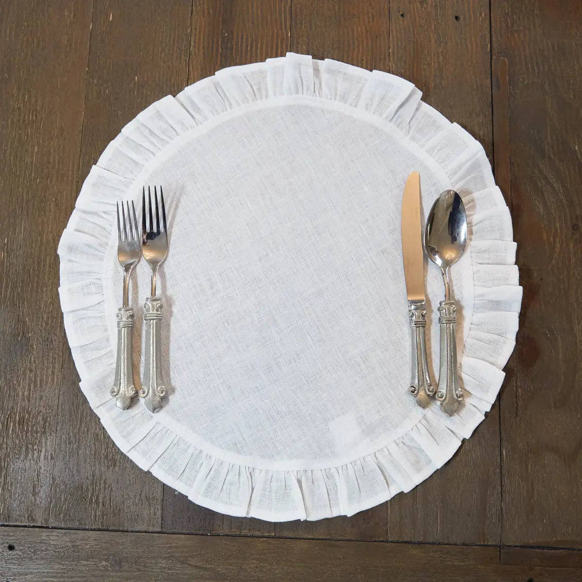 Arte Italica & Crown Linen Designs – wholesale Placemat – Round Ruffle Linen Placemats-New Colors1