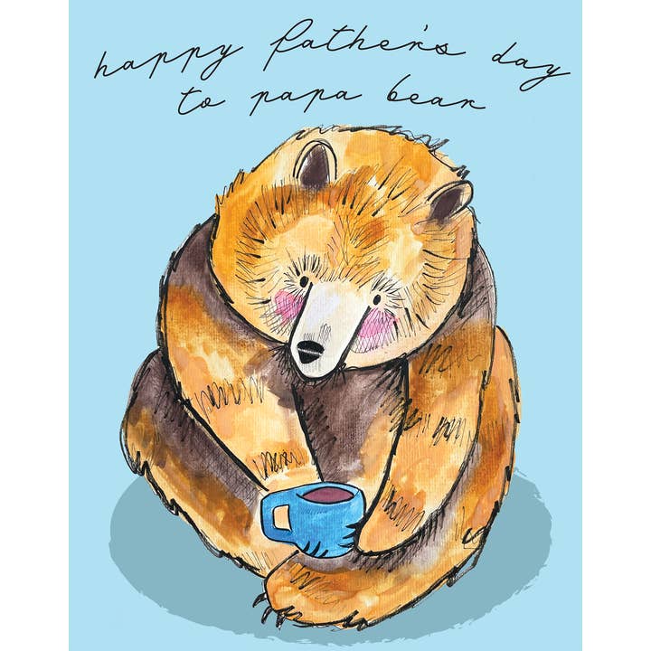 Carta Papa Bear - Festa del papà, kodiak, acquerello, caffè per la vendita all'ingrosso da parte di Kerry Quinn's Kitsch