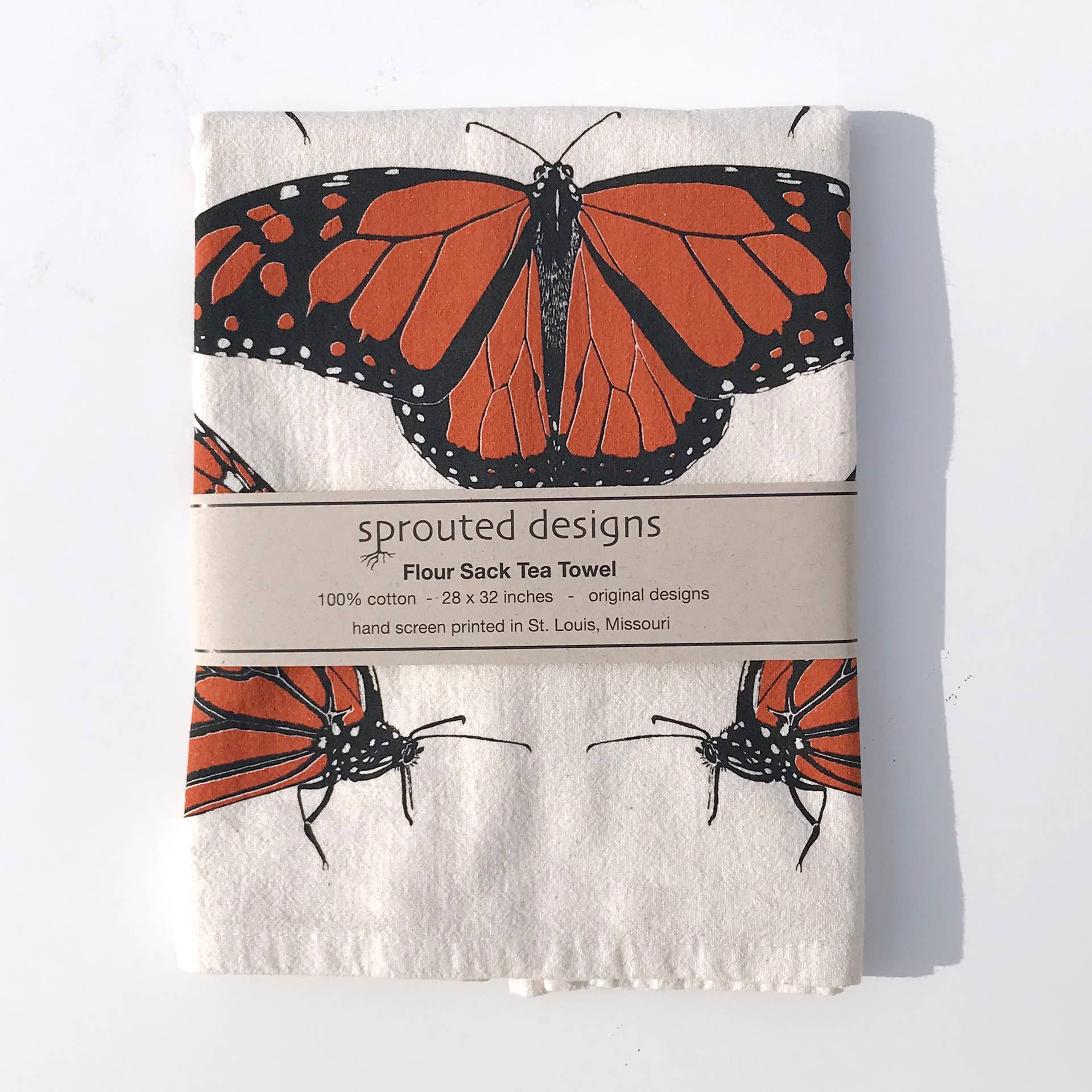 Sprouted Designs - Vente Torchons - Torchon en sac de farine Papillon Monarque3