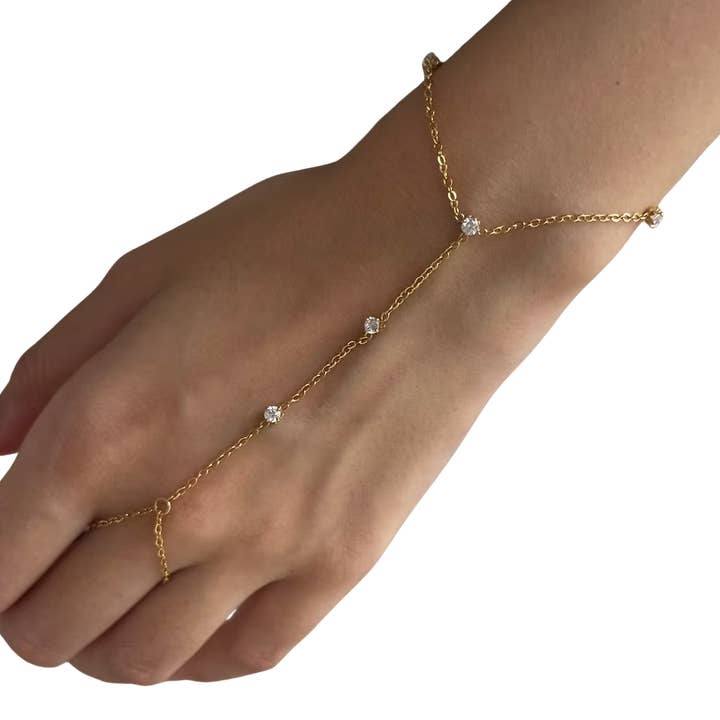 Gult guld 3-handskedja stål, ring och armband kristallkedja för wholesale på Faire3