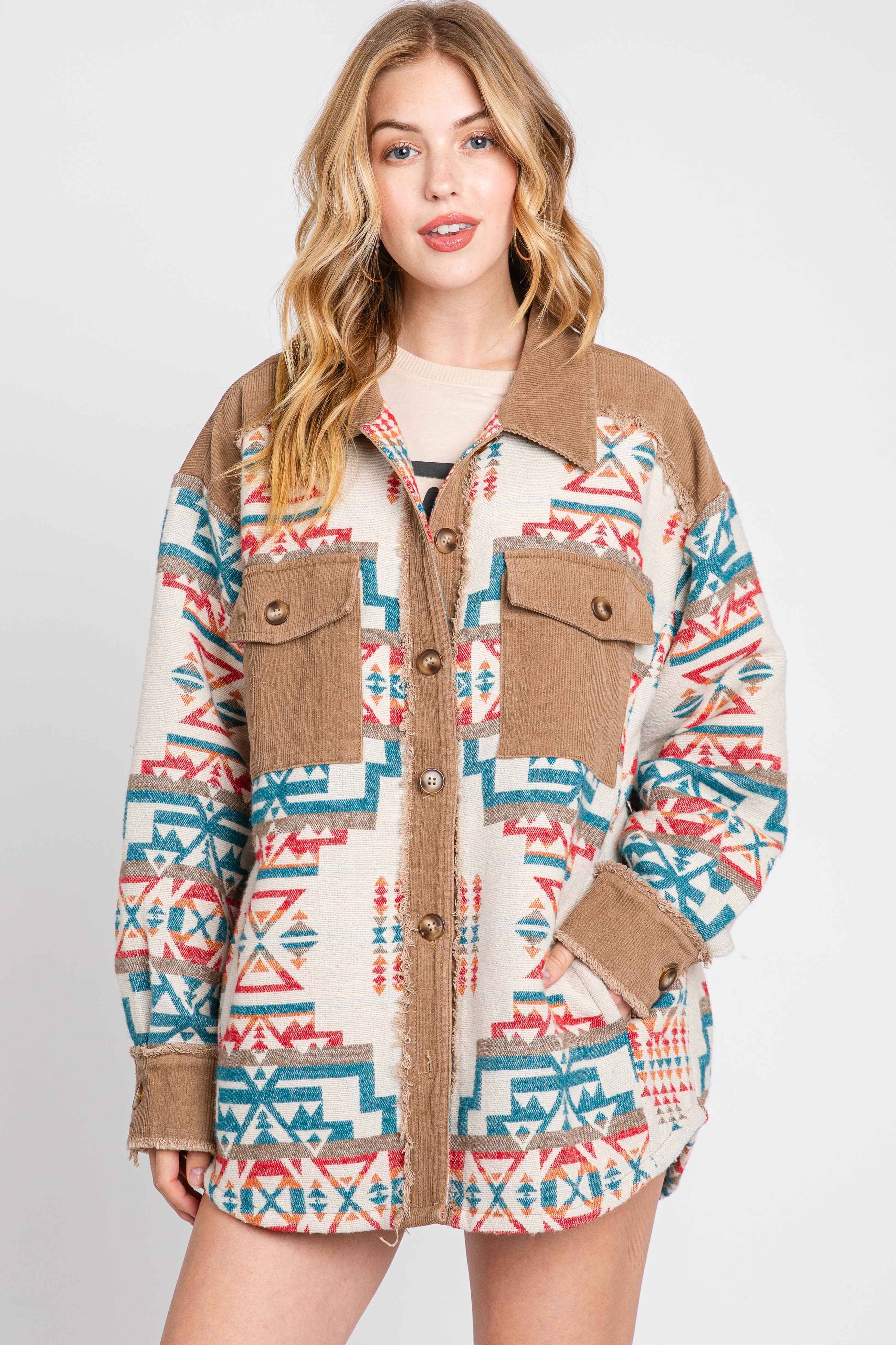 ELLEBORN – Engroshandel Skjortejakke/shacket – til kvinder – Eksklusiv Aztec Contrast Jacket 3466T3