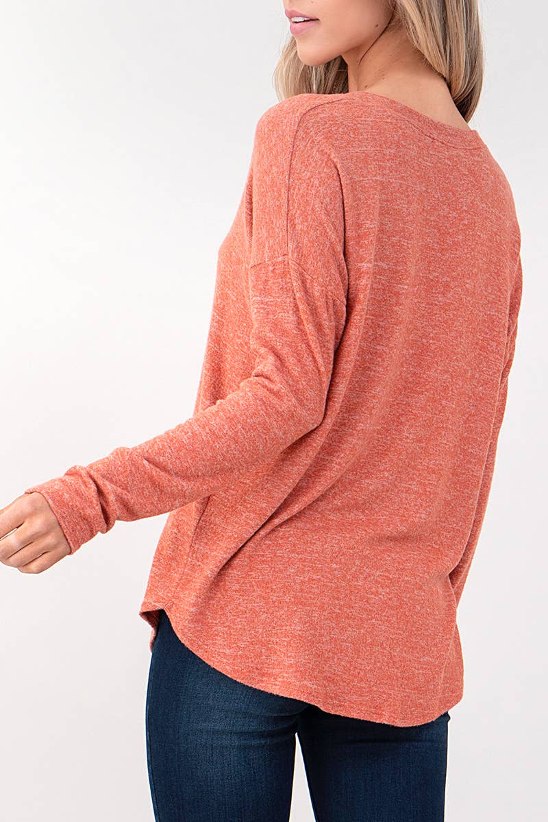 Heimious - Wholesale Knit Top - Women's - Long Sleeve V-neck Brushed Knit Top, 273875