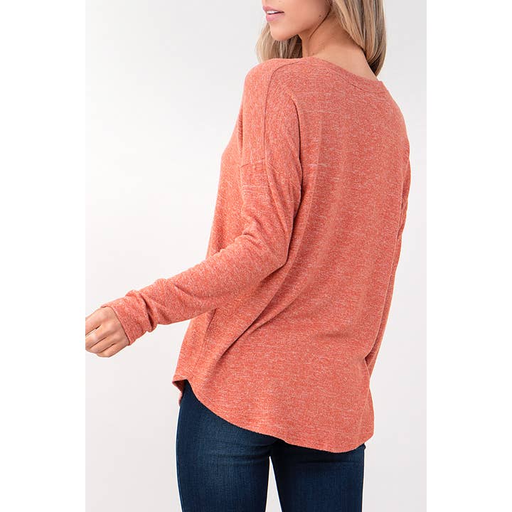 Heimious – Engroshandel Strikket top - Dame – Langærmet V-hals børstet strik top, 273875