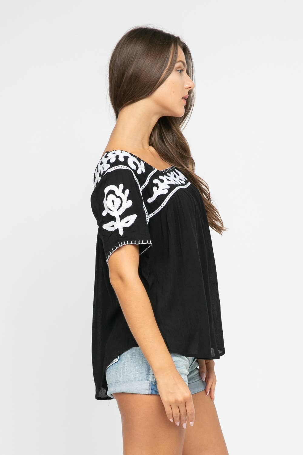 Raj Trading & Imports (USA) Inc. - Vente Chemisier – femme - Top brodé Sandy noir/blanc1