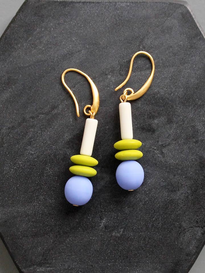 KYLE21 periwinkle and chartreuse earrings for wholesale by David Aubrey Jewelry