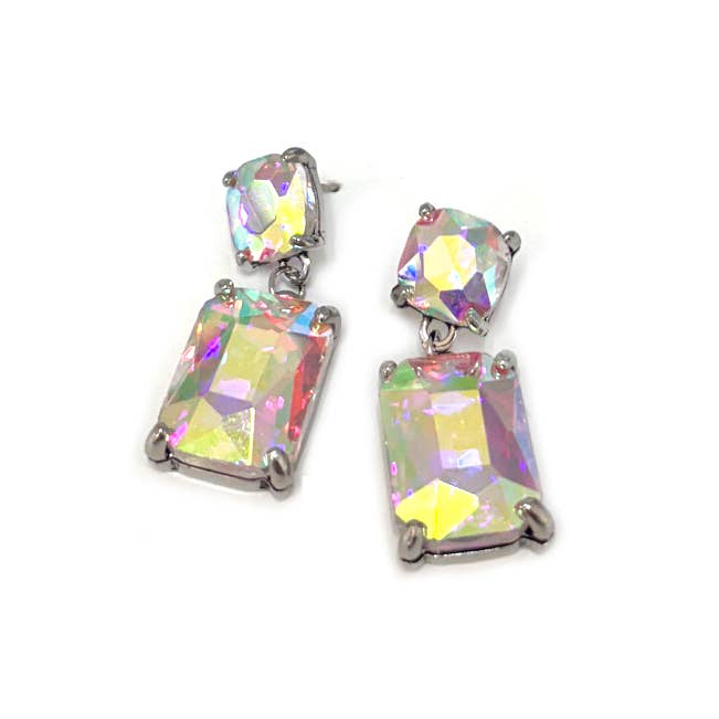 StarryNYC - Wholesale Dangle Earrings - Double Square Linked Crystal Glass Dangle Earrings36