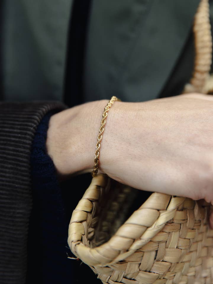 Bracciale a corda intrecciata in oro 3mm, impermeabile per la vendita all'ingrosso da parte di Nordic Muse