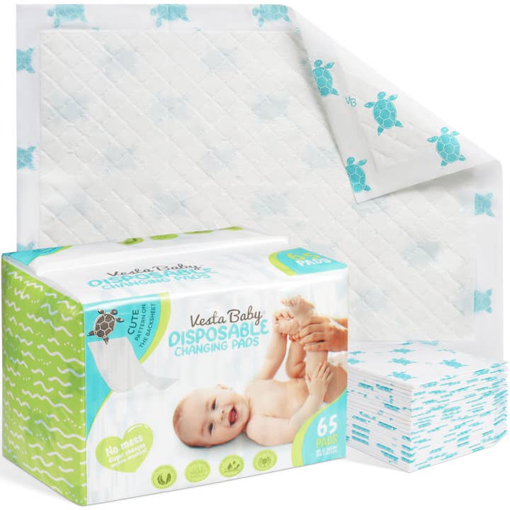 Baby Disposable Changing Pads - 65 Absorbent Waterproof Mats for wholesale by Vesta Baby