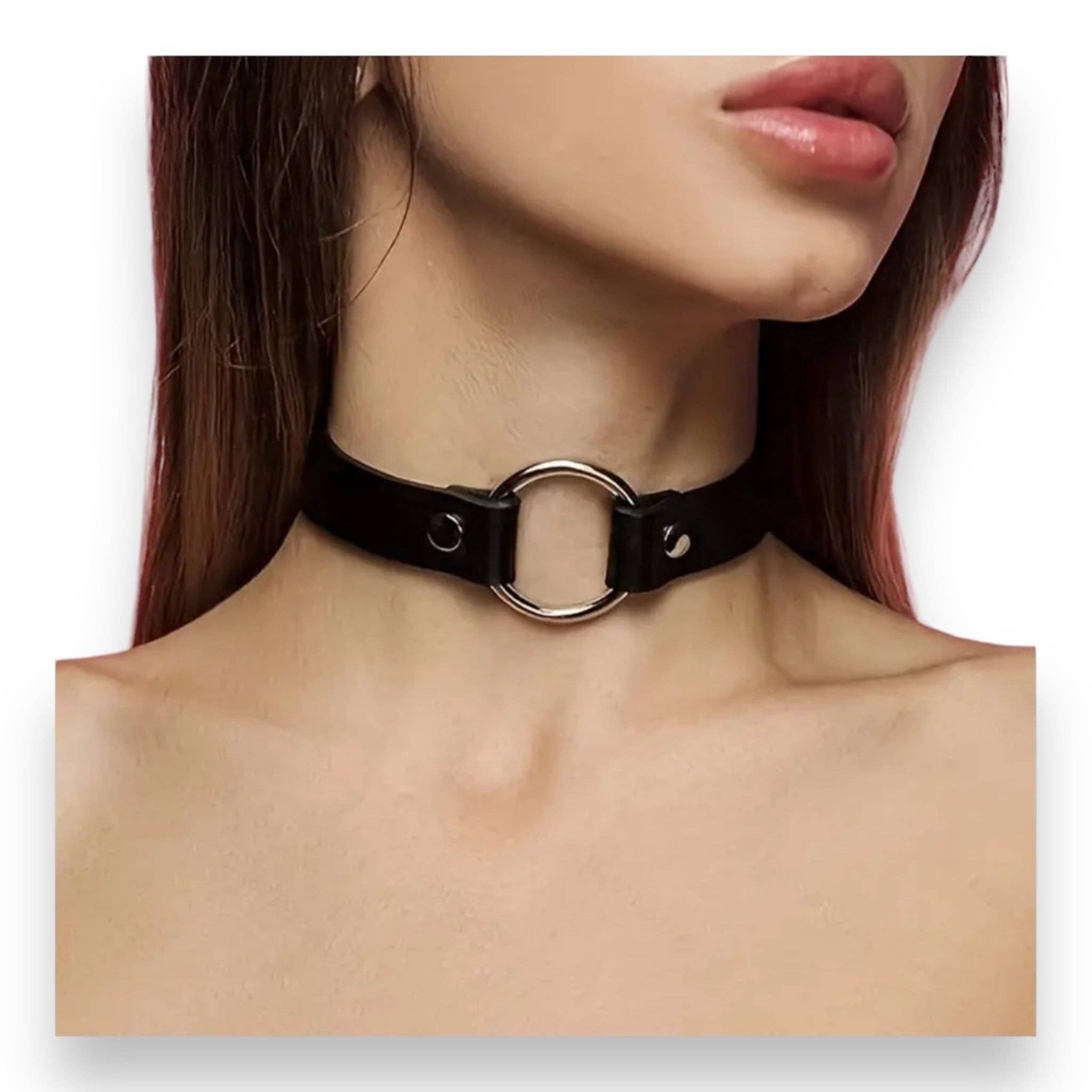 Kinky Pleasure – wholesale Choker/collar – Kinky Pleasure - T079 - Choker With Round Ring - 3 Colors - 40cm1