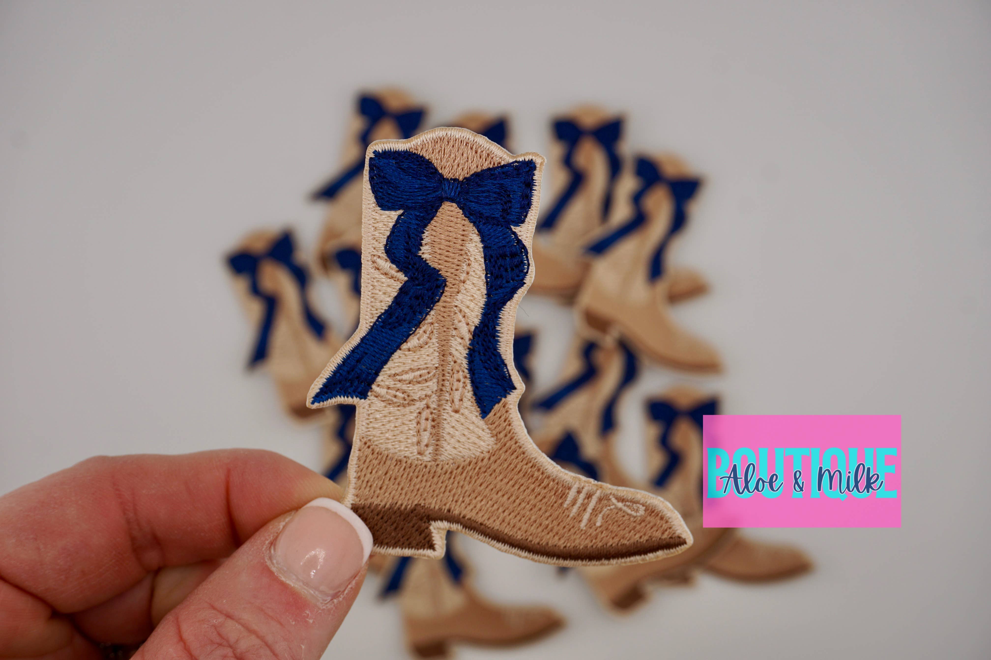 Aloe and Milk Boutique – wholesale Hat accessory – Women's – Boot with bow, western patch, cowgirl, cowboy, texas patch18