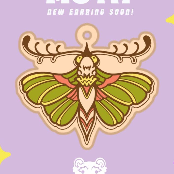 Wood Moth Wooden Dangle oorbellen voor wholesale door Owlybear Art