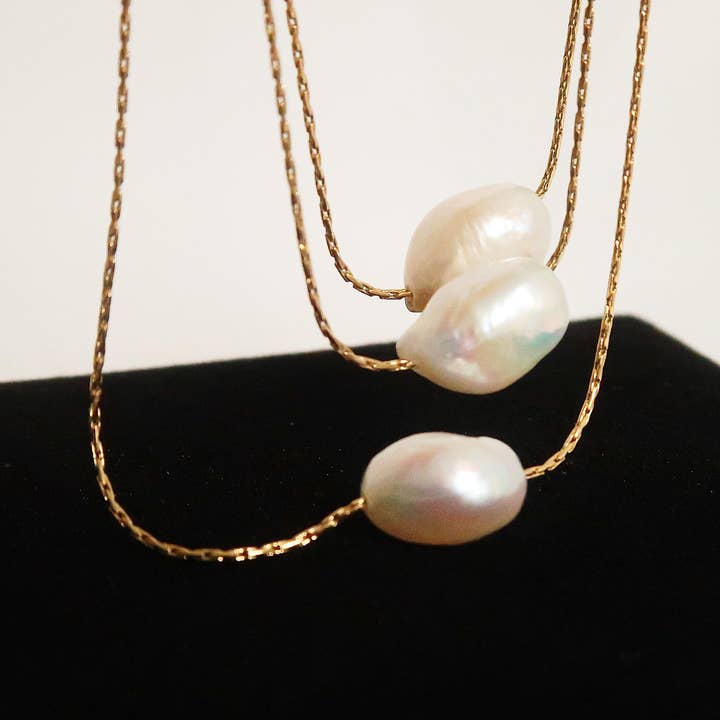 Yellow Gold Kinney Non-Tarnish Natural Pearl Necklace for wholesale on Faire