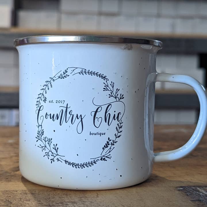 Custom Enamel Mug for wholesale by Katie & Company