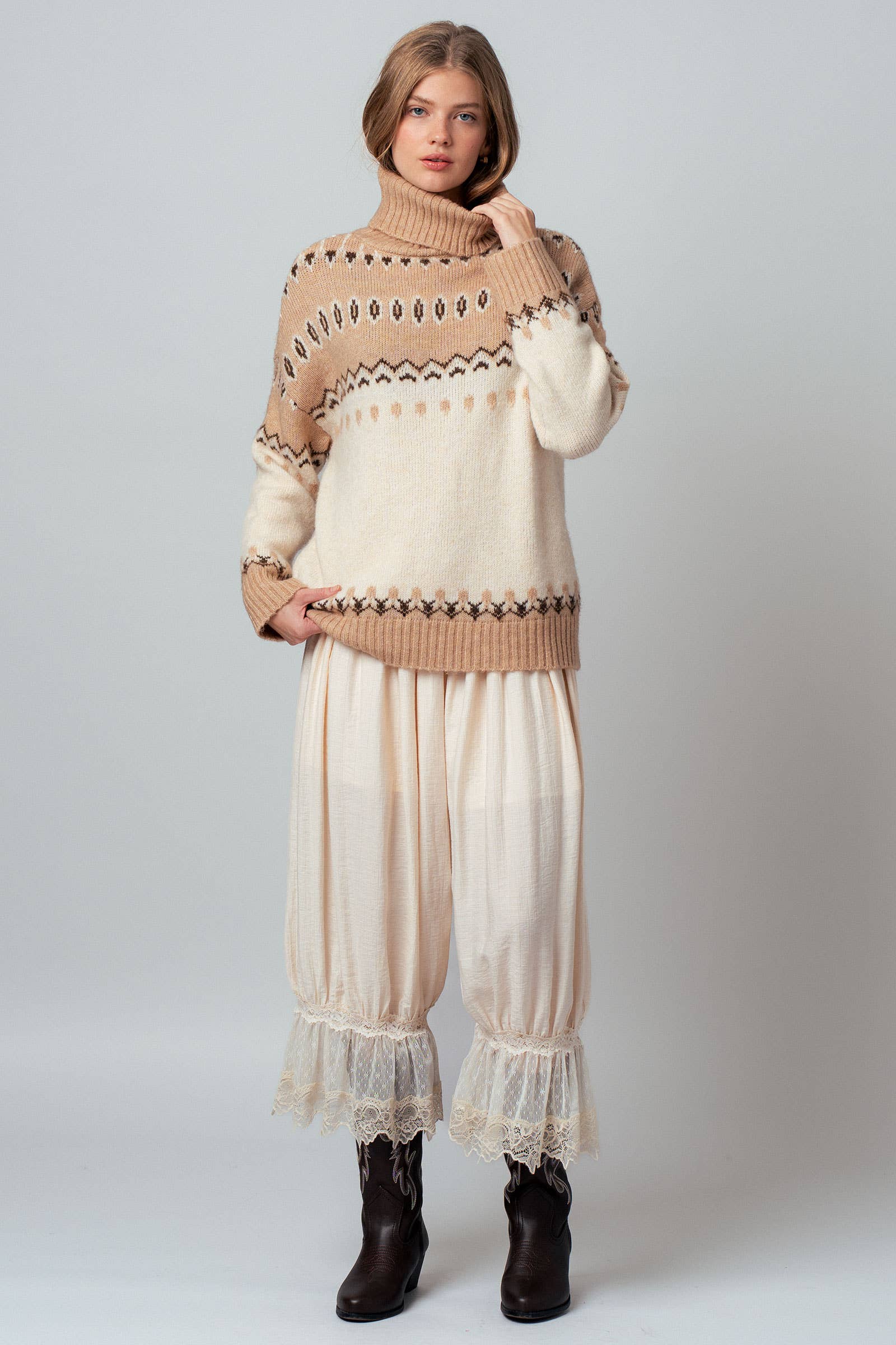 Urban Daizy - Wholesale Knit Sweater - Women's - Relaxed Fit Fair Isle Turtleneck Sweater10