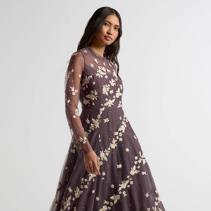 Anastasia Purple Floral Embroidered Maxi Dress for wholesale by Frock & Frill