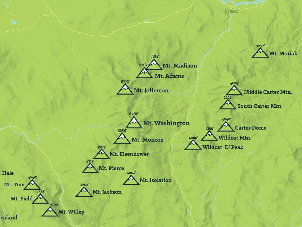Best Maps Ever - Vente Poster - Poster Carte du New Hampshire de 4000 pieds de page 18 x 243
