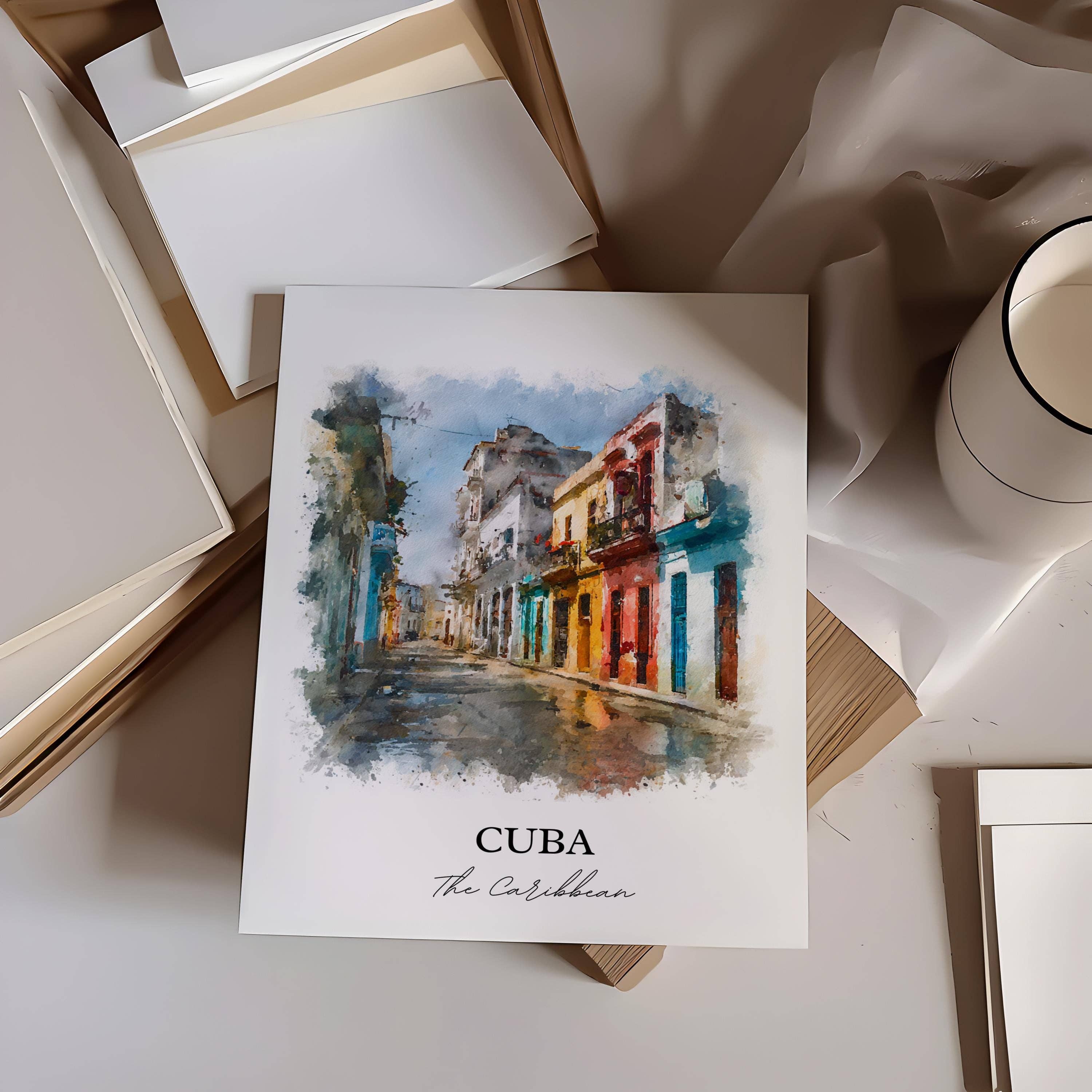 Premium Travel Art - Wholesale Art Print - Cuba Wall Art, Cuba Print, Cuba Watercolor Art, Cuba Country Gift, Travel Print, Travel Poster, Housewarming Gift5