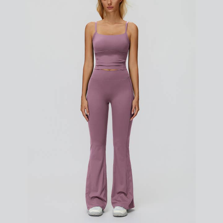 WONDERXFANS – wholesale Activewear set – Women′s – Sports vest with U-shaped+High waisted sports flared pants 17