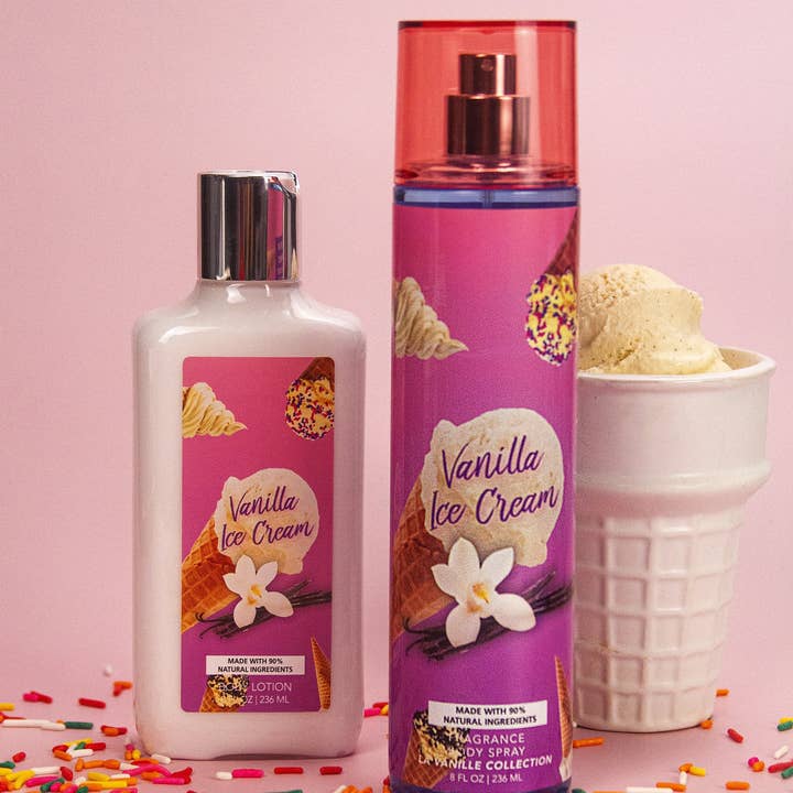 So French Perfumes - Vente Set de bain et corps - Ensemble de 2 brume corporelle et lotion pour le corps Vanilla Ice Cream0