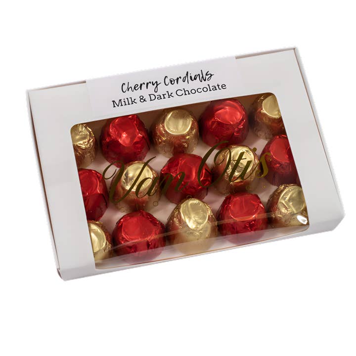 Milk & Dark Chocolate Cherry Cordial Gift Box for wholesale by Van Otis Chocolates