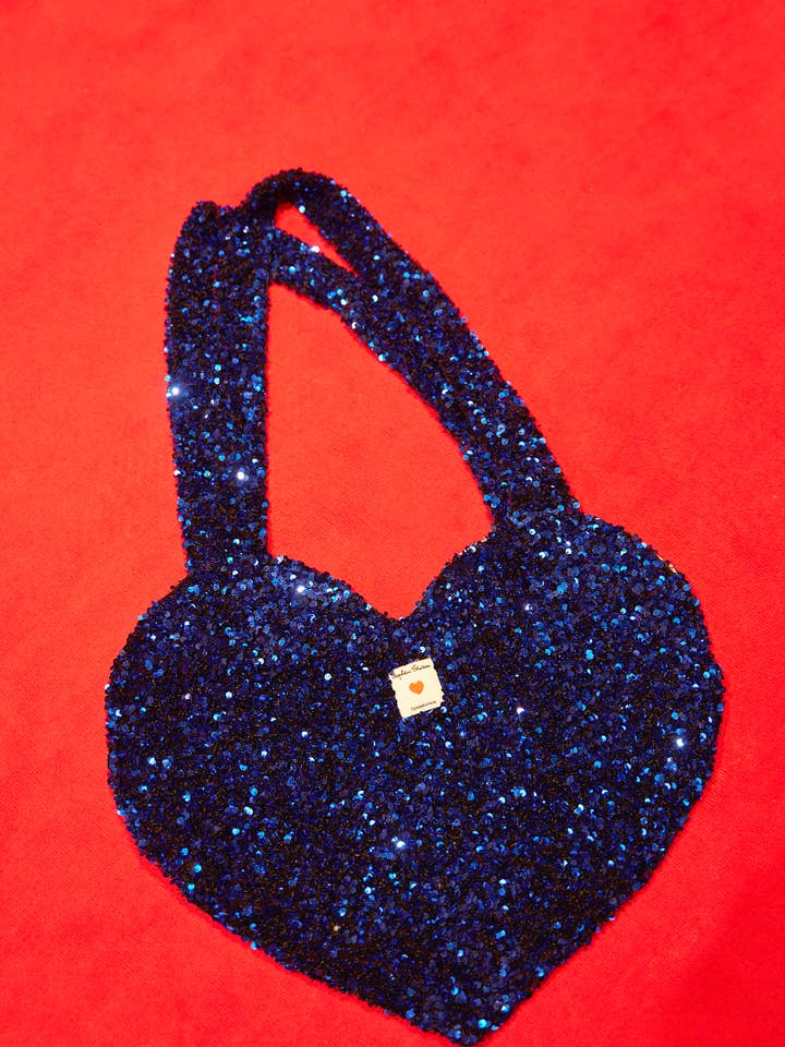 Tote bag COEUR paillettes bleues électriques for wholesale by Léopoldine Chateau