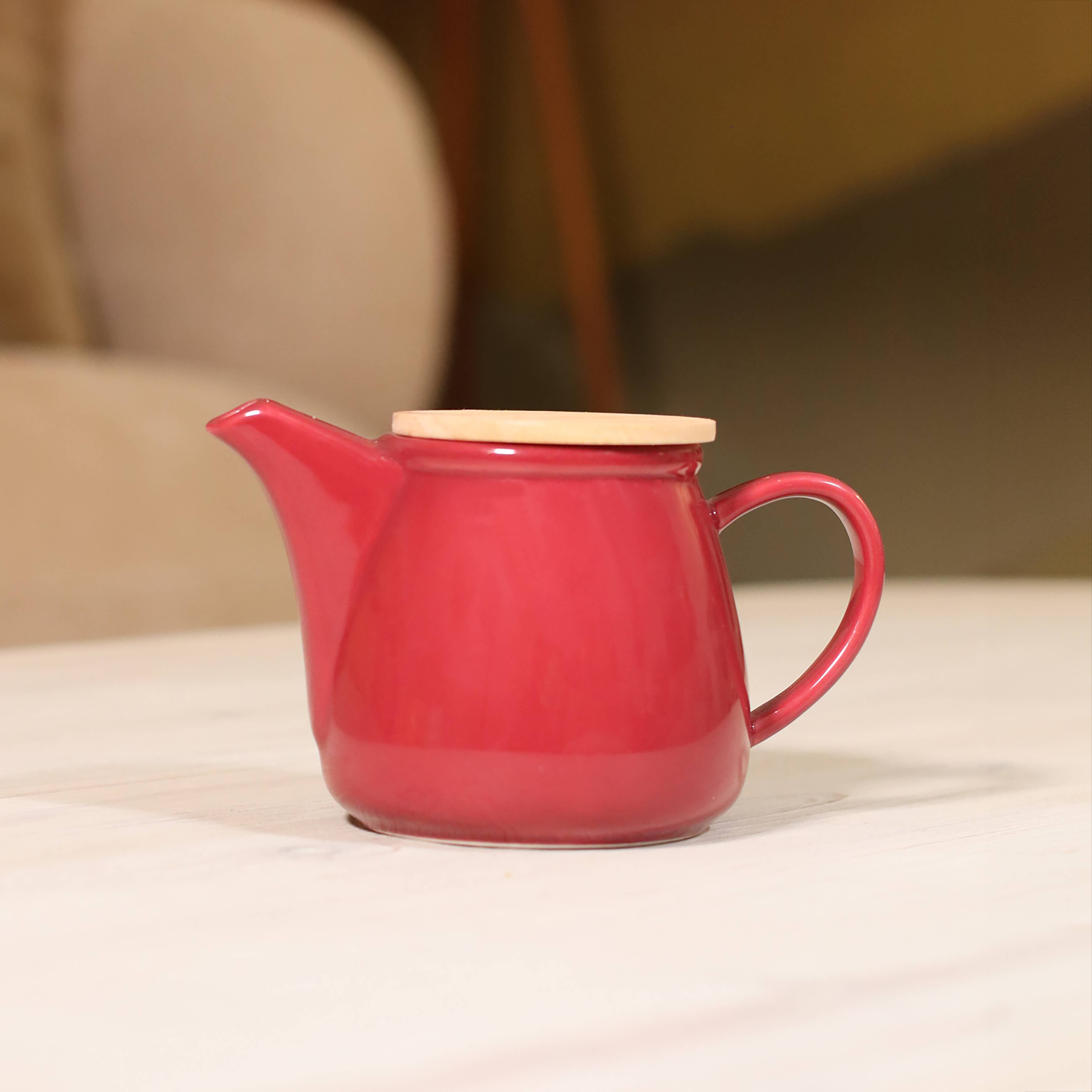Novastyl – wholesale Tea pot – Anna 500ml magenta stoneware teapot with bamboo lid2