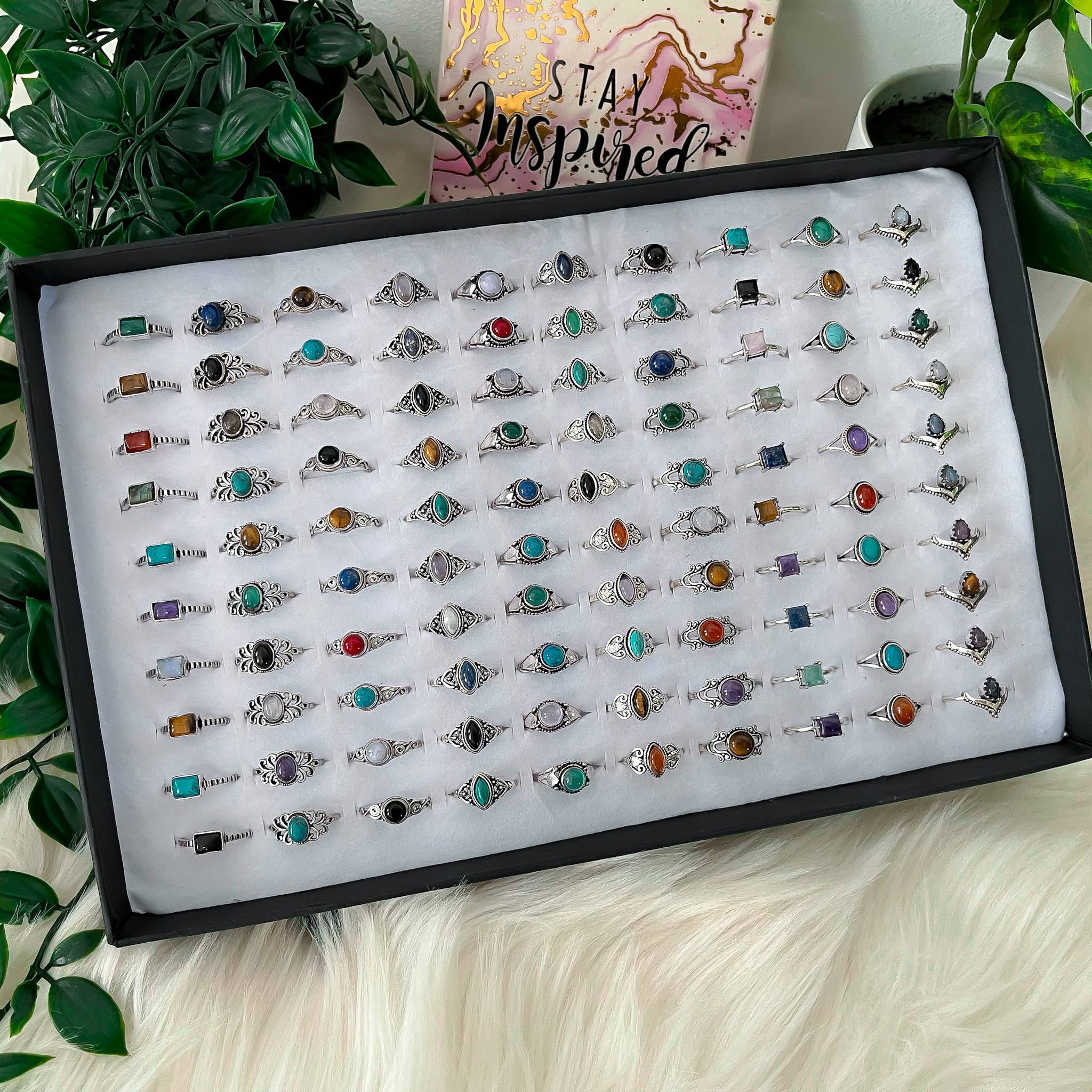 Karma Nepal Crafts - Wholesale Single Stone/Solitaire Ring - 100 Piece Bohemian Silver Crystal StackablRing  ($2.25 each)17