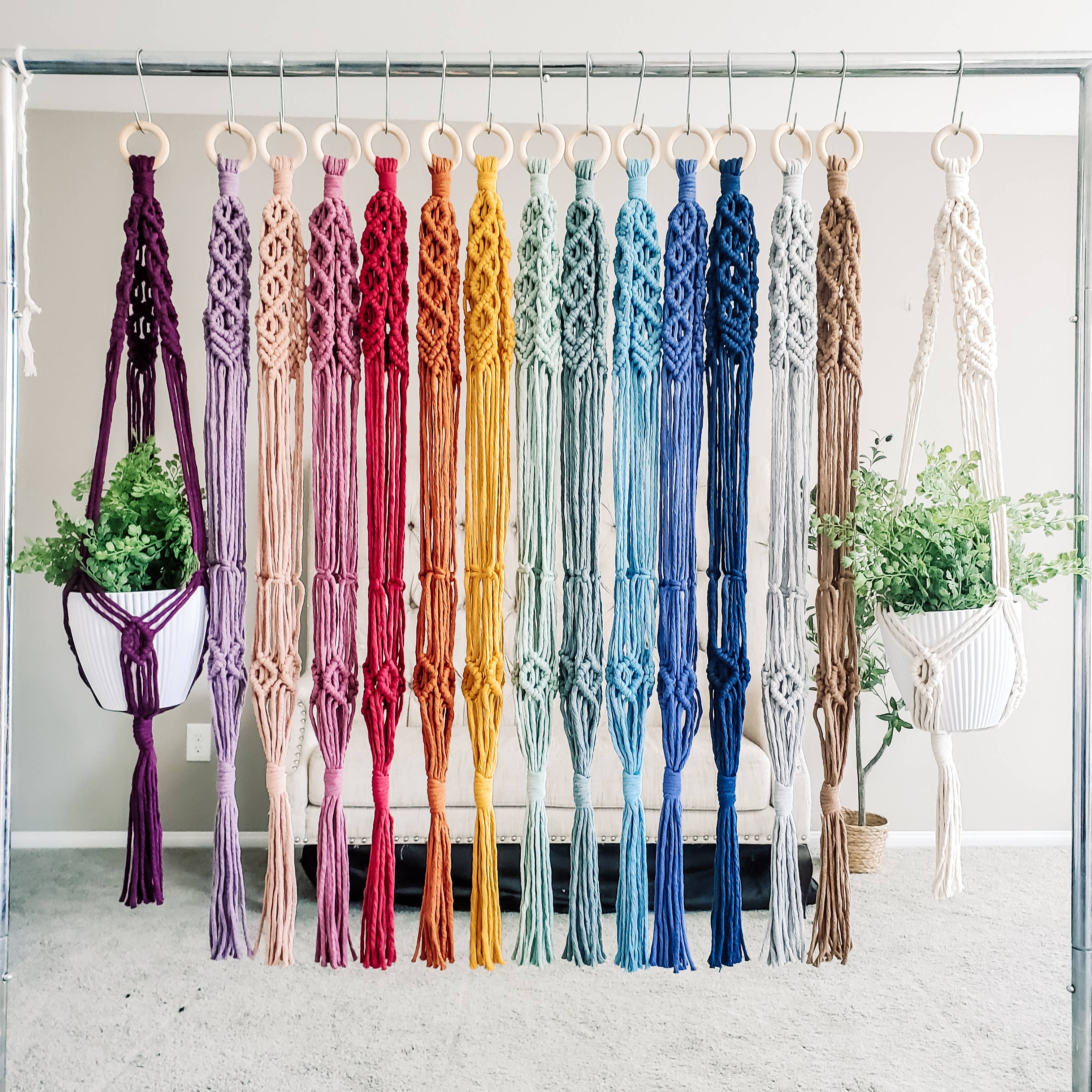 Cord + Quartz - Wholesale Hanging Planter - Macrame plant hanger. Diamond style.100% cotton eco-friendly6