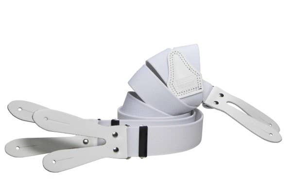Pierre Mouton - Wholesale Belt - Unisex - Strong White Braces with Leather 140cm | Handmade0