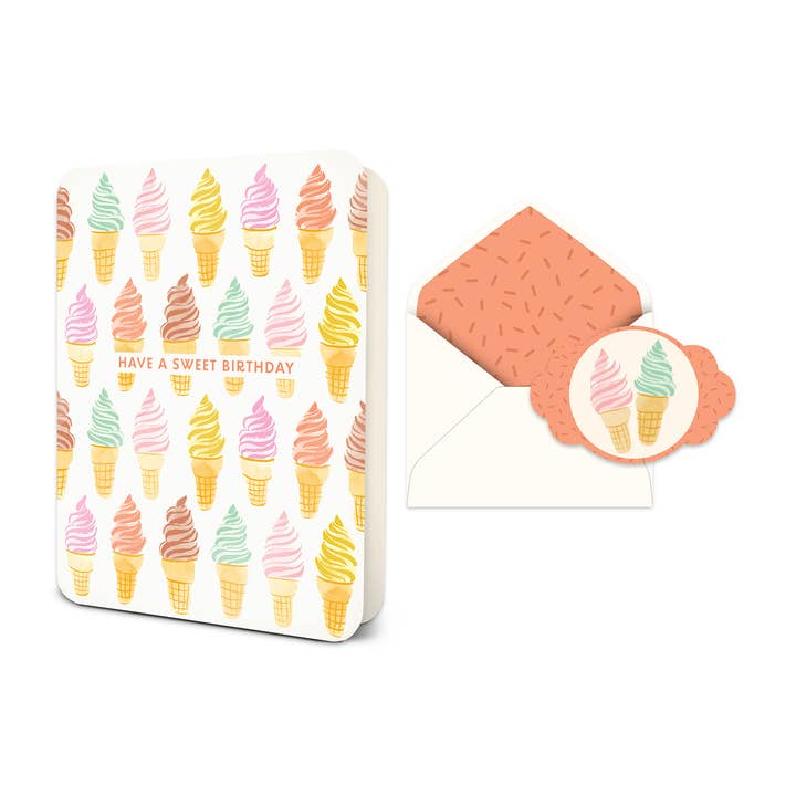 Sweet Birthday Cones Deluxe Greeting Card for wholesale by Studio Oh!