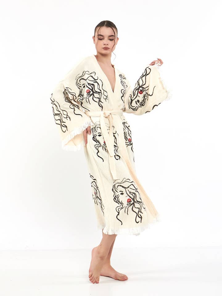 Yaz Concepts – Engroshandel Kimono - Dame – Hvide kvinder ansigt badekåbe kimono kjortel kaftan coverup kjole1