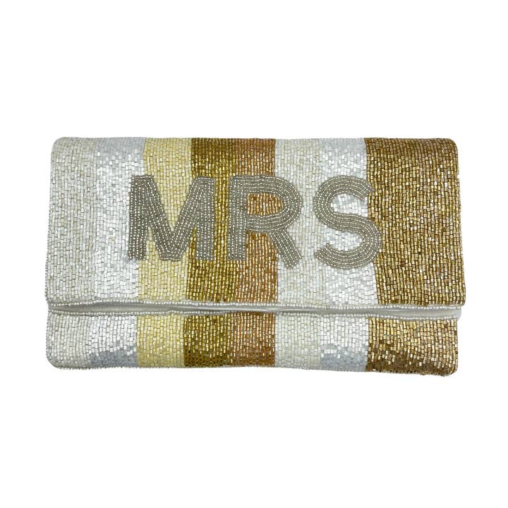 TWO TONE STRIPED MRS BEADED CLUTCH for wholesale by Pizzazz, Inc.