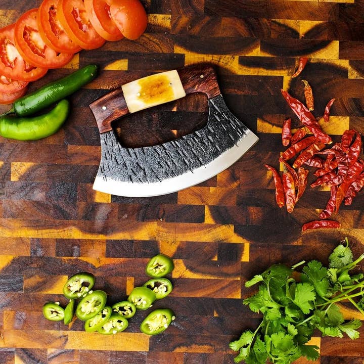 Titan International - Vente Sets de couteaux - Ensemble de couteaux de cuisine Damas, couteau de chef, couteau d'appariement, couteau Ulu en acier au carbone forgé à la main et couperet1