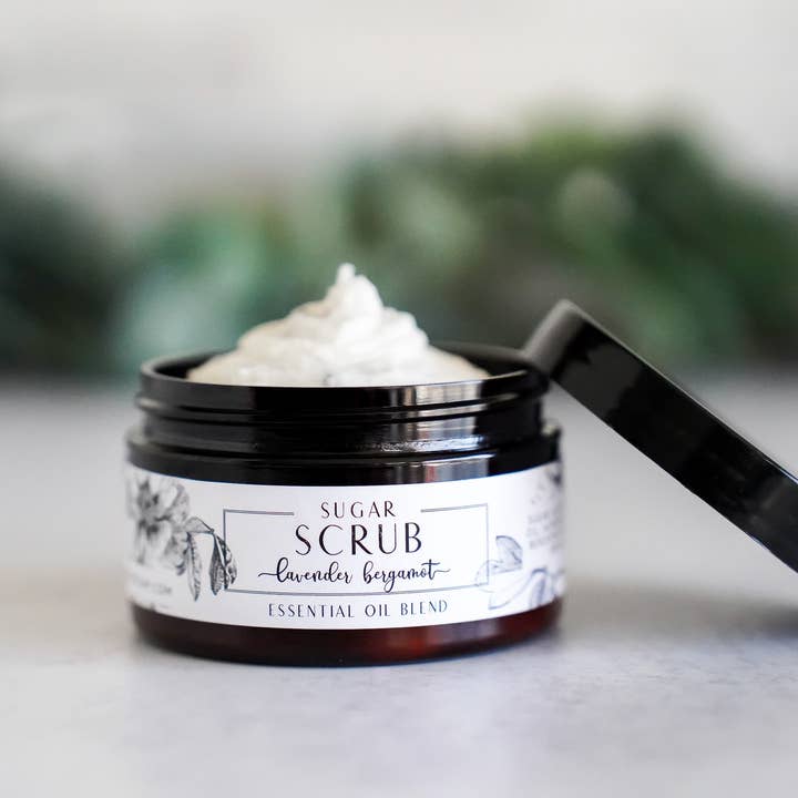 4oz Lavender Bergamot Sugar Scrub - Essential Oil Body Scrub for wholesale by The Little Flower Soap Co