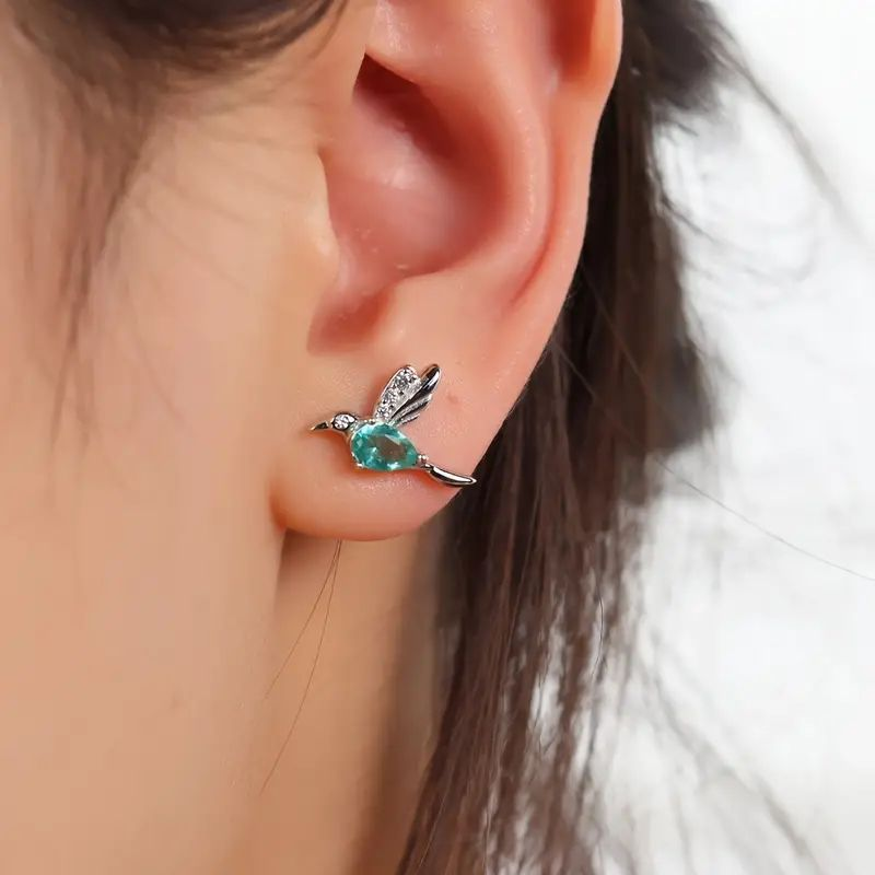Perimade & Co. LLC - Wholesale Stud/Post Earrings - Dainty Blue Hummingbird Stud Earrings in Stainless Steel5