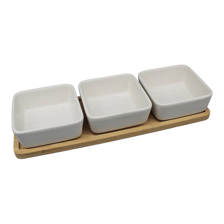 Set di 4 tapas, in bambù/ceramica naturale/bianco (L/A/P) 28x5x10cm per la vendita all'ingrosso da parte di Wurm