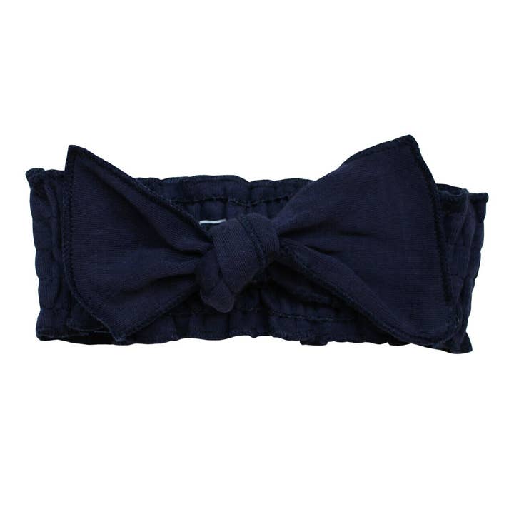 Navy | Organic Smocked Tie Headband for wholesale by L'ovedbaby