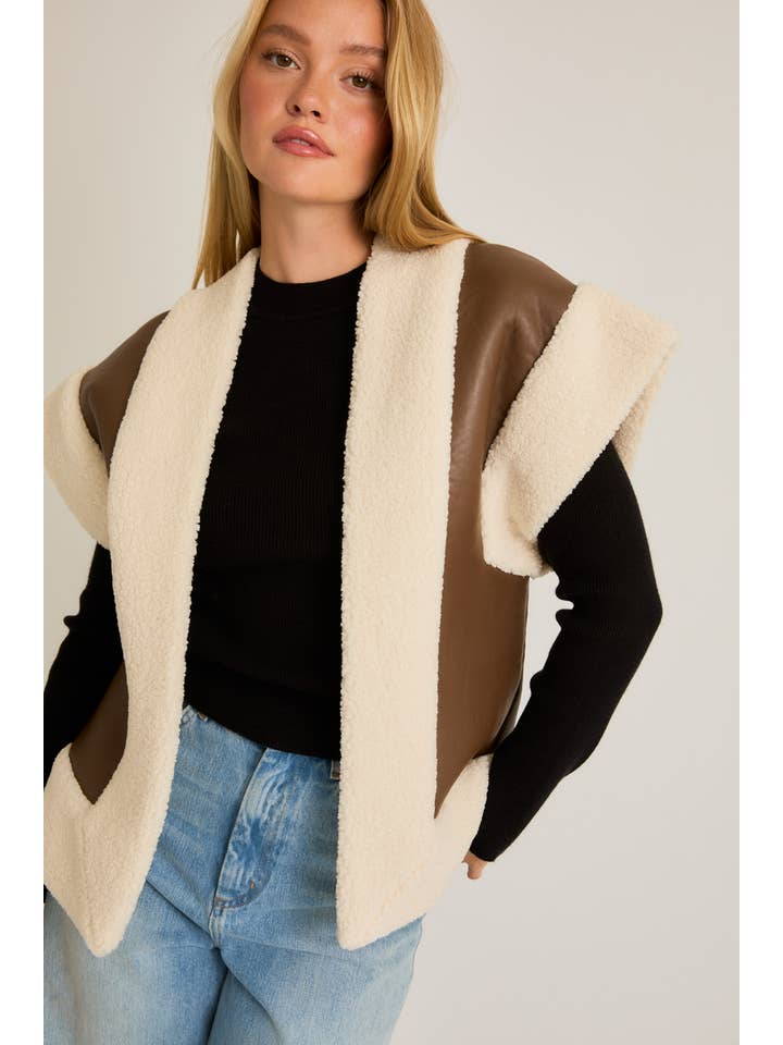 BROWN CREAM OVERSIZE BONDING VEST for wholesale on Faire