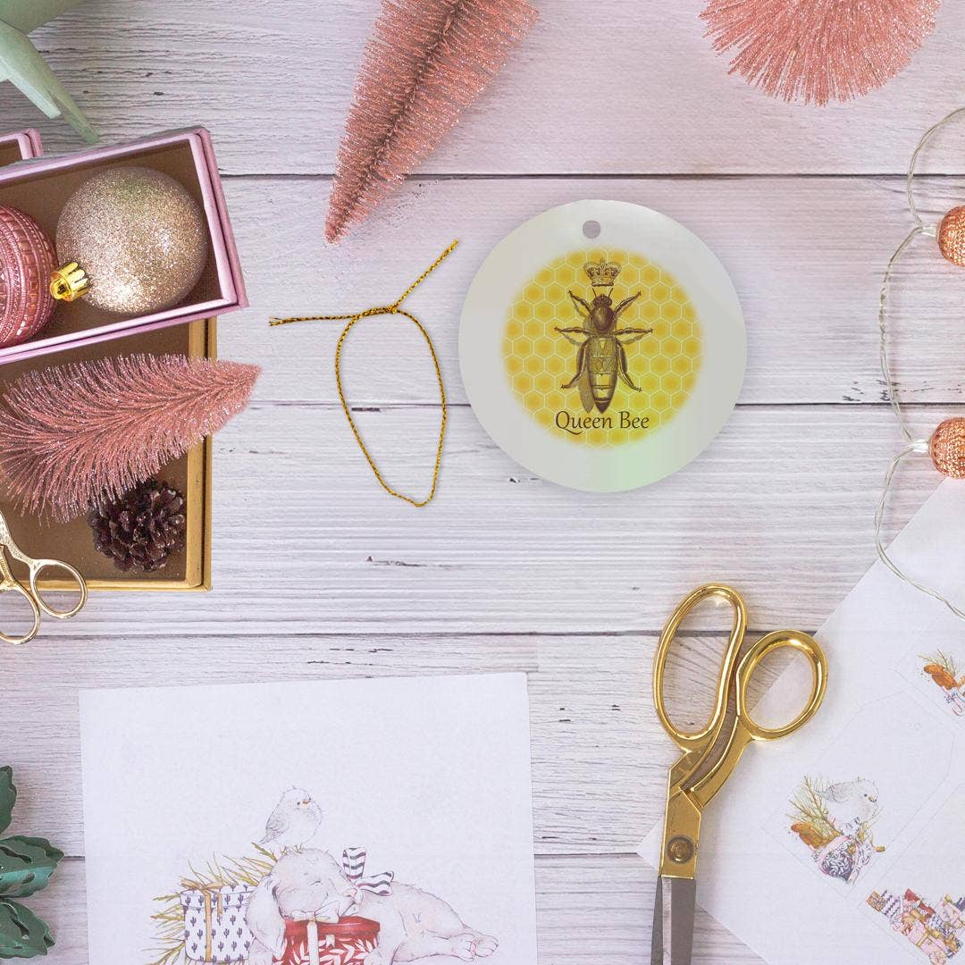 3dRose - Wholesale Ornament - 3dRose, Stately Queen Bee with Royal Crown over Yellow Honeycomb, Ornament5