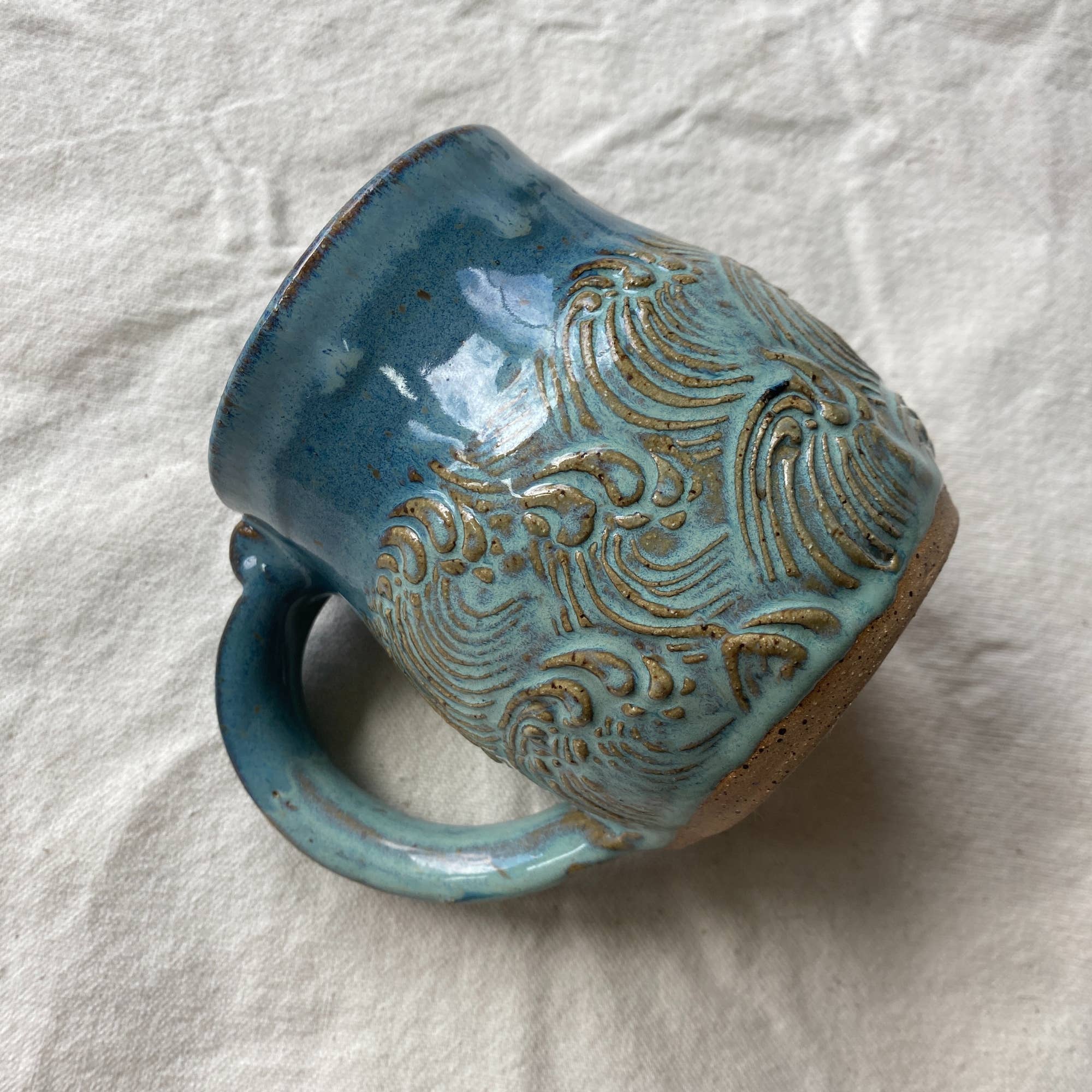 AMG Pottery - Wholesale Coffee mug - Waves Mug - Handmade Pottery - Beach Mug