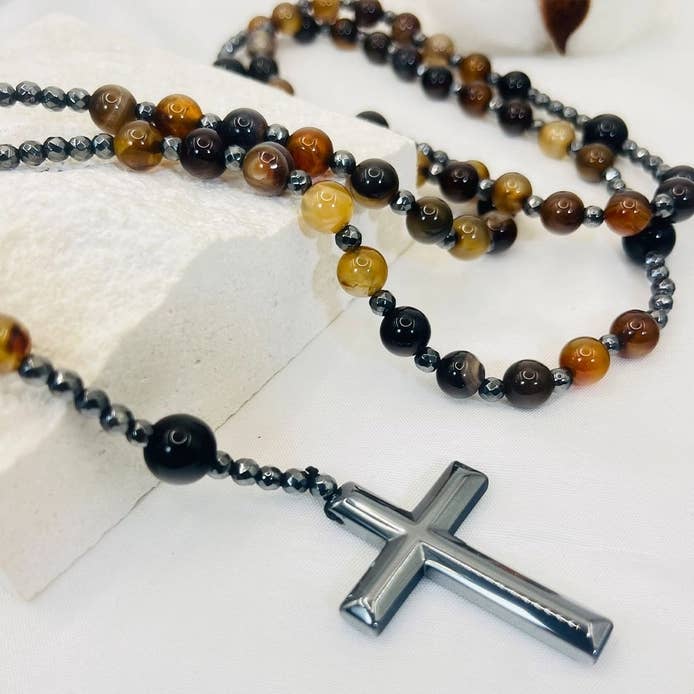 GemMeet - Wholesale Prayer Beads Necklace - Cross Catholic Stone Rosary Necklace 14