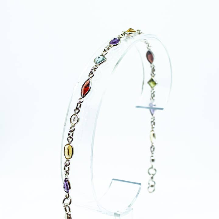 Bracelet réglable en argent sterling avec pierres précieuses multiples pour la vente par Quasar Gems USA