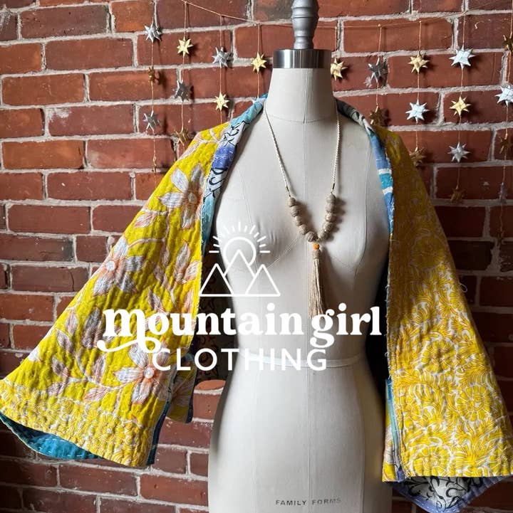 Upcycled Reversible Kantha Bolero Shawl for wholesale by Mountain Girl Clothing