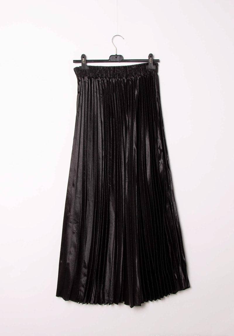 LUSA MODE - Wholesale Skirt - Women's - Long Pleated Solid Satin Skirt 3014 - Lusa Fashion1
